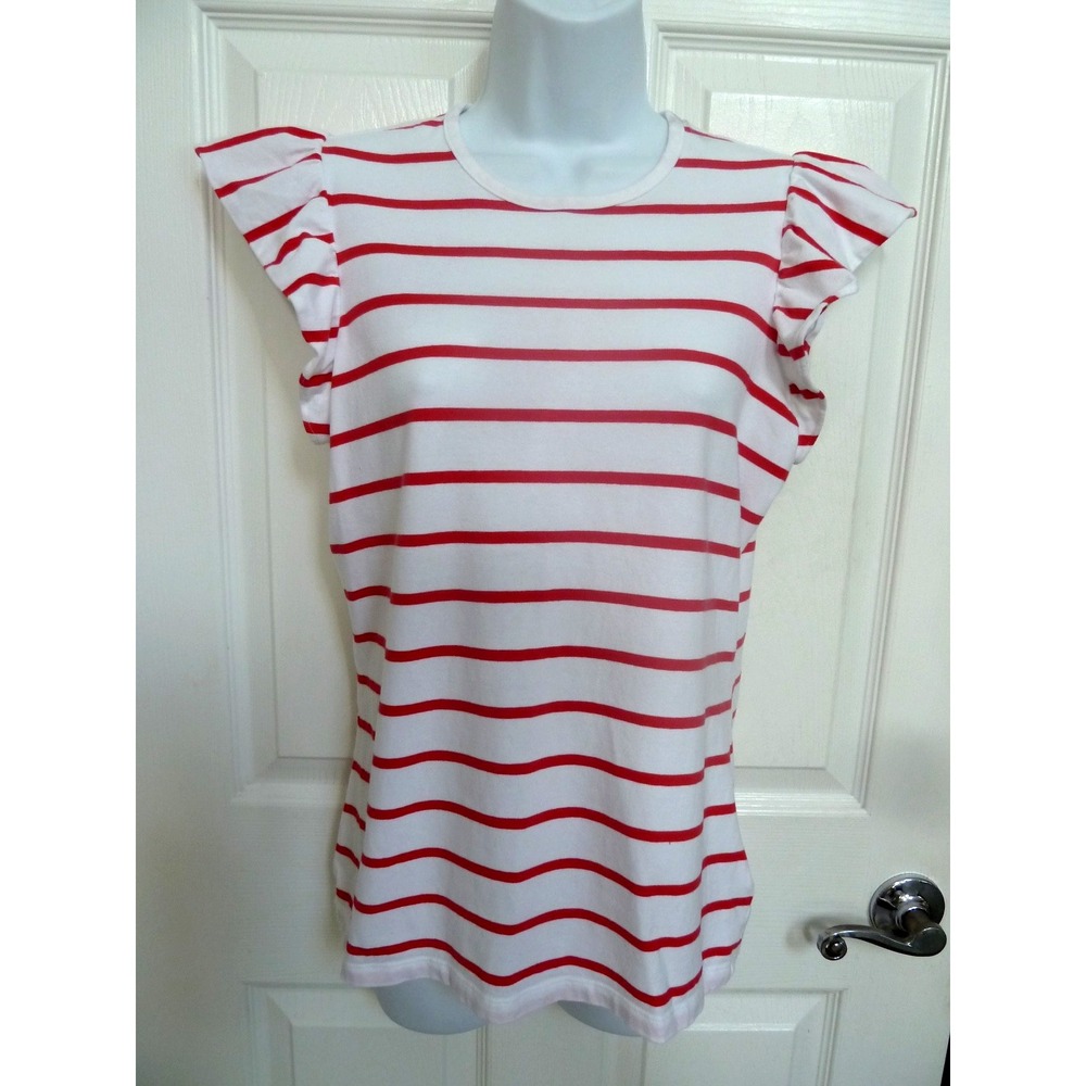 Brooks Brothers Small Ruffled Armhole Striped Cotton Pullover Top Red White